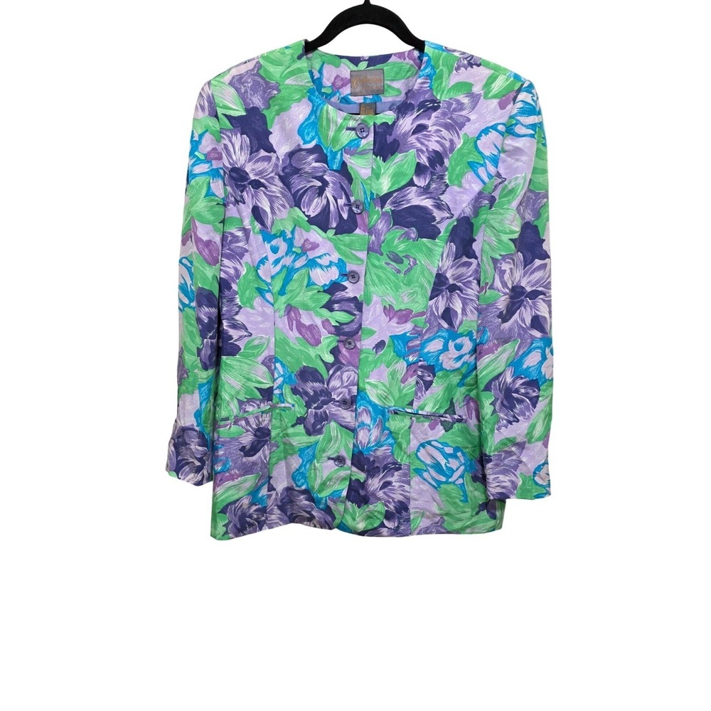 Collection Point Of View Gram core Floral Blazer Jacket Medium 100% Silk Vibrant
